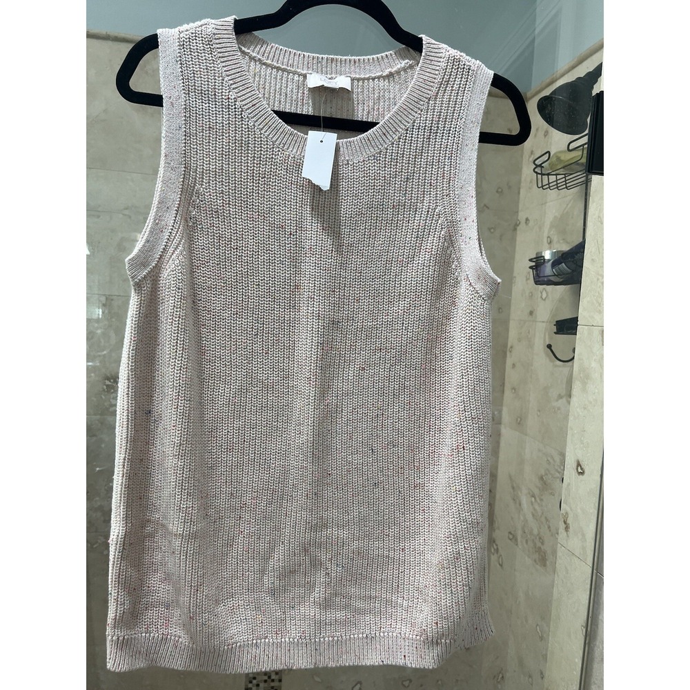 NWT Loft Outlet Summer Top Ivory/ Light Beige Knit Tank, Size L Blush Speckle